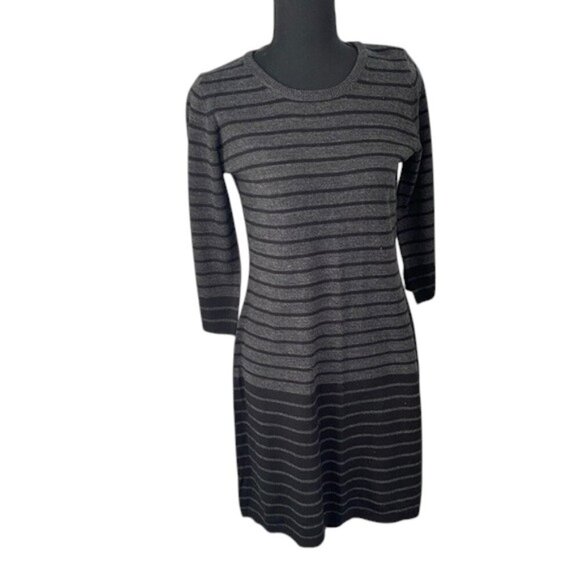 AB Studio Black Gray Long Sleeve Striped Sweater Dress Small - Picture 1 of 12